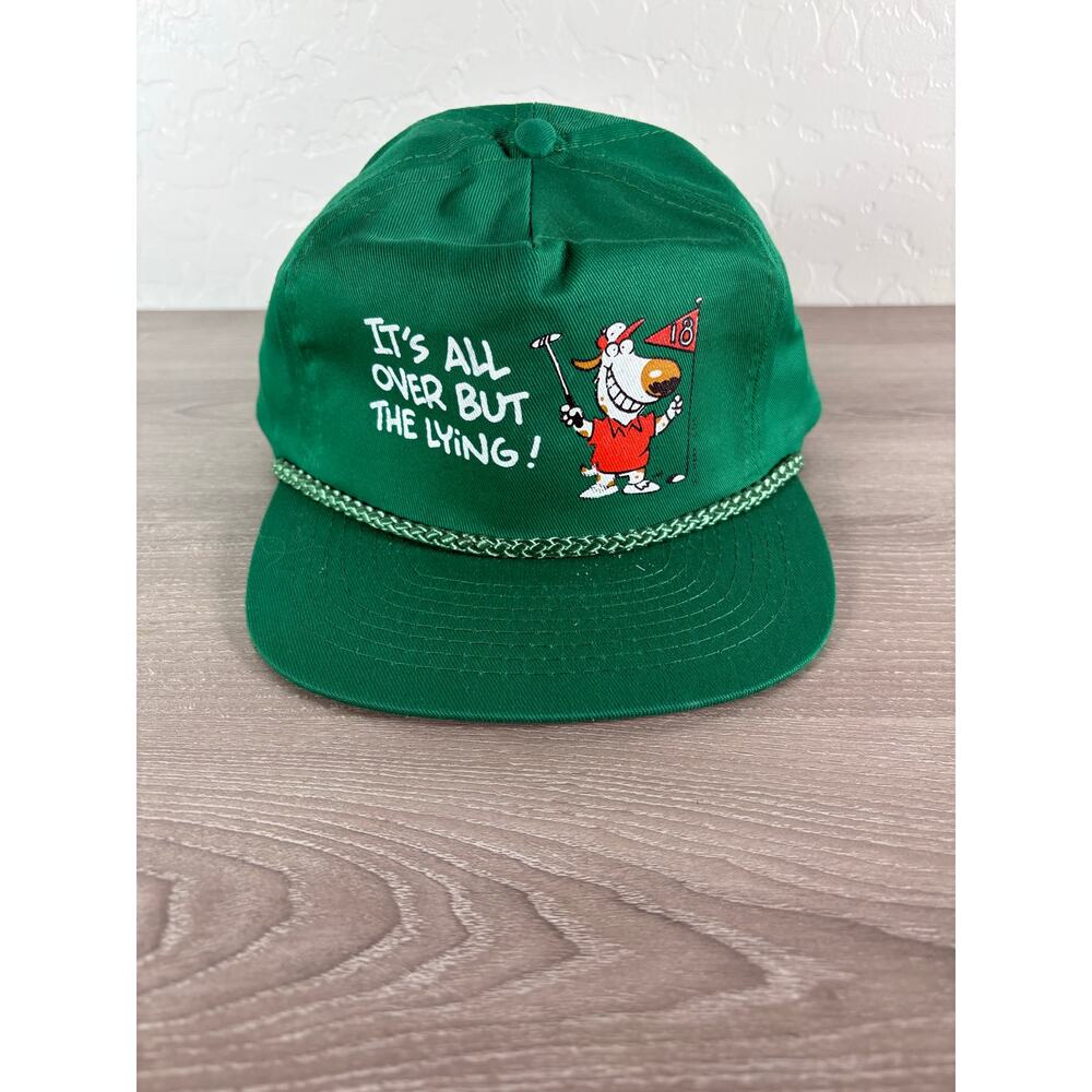 Vintage Golf Snapback Hat “It’s All Over But The Lying” Funny Cartoon Dog Rope‎